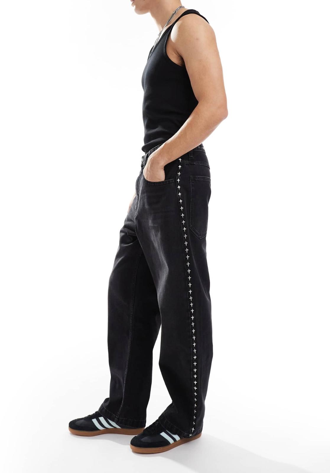 Bershka baggy fit studded jean in black