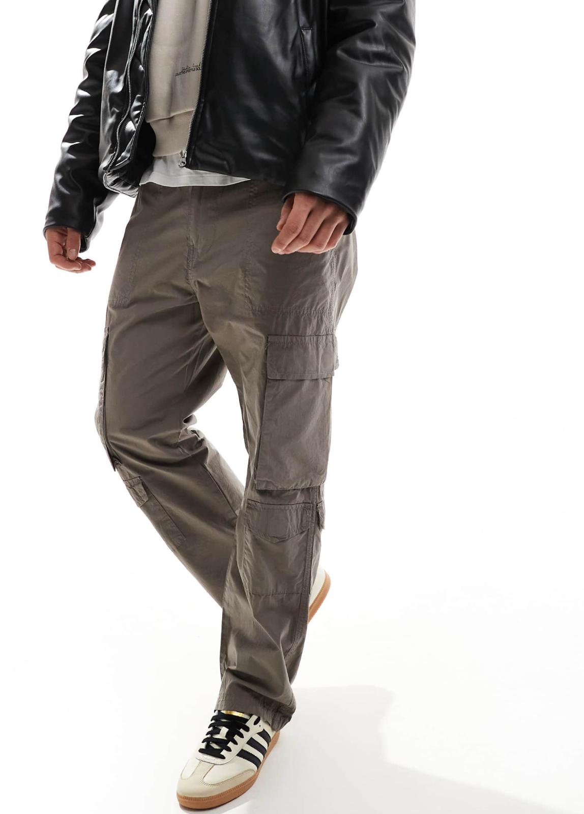 Brave Soul loose fit multi pocket cargo trousers in taupe