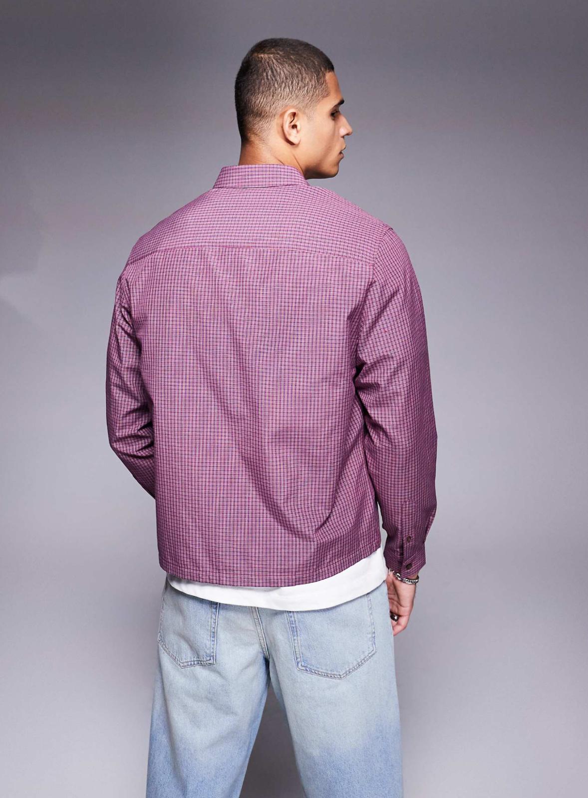 ASOS DESIGN boxy relaxed check shirt in burgundy