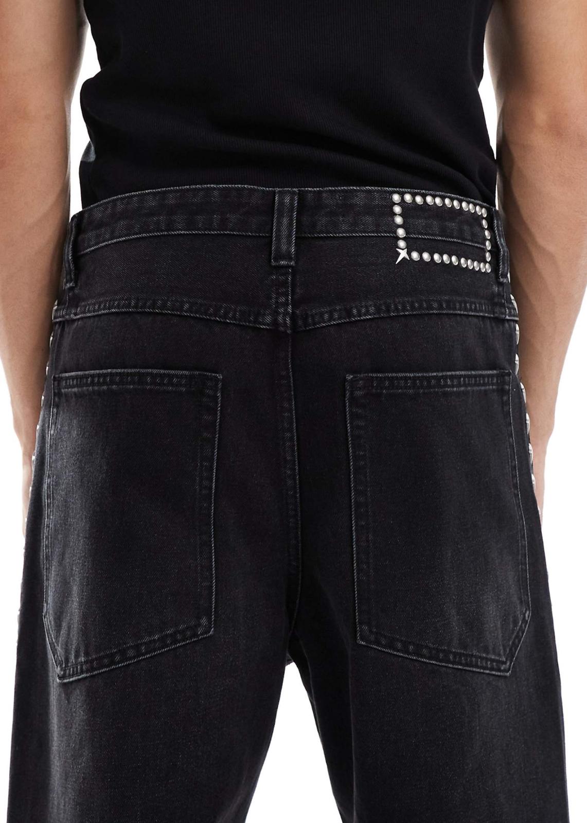 Bershka baggy fit studded jean in black