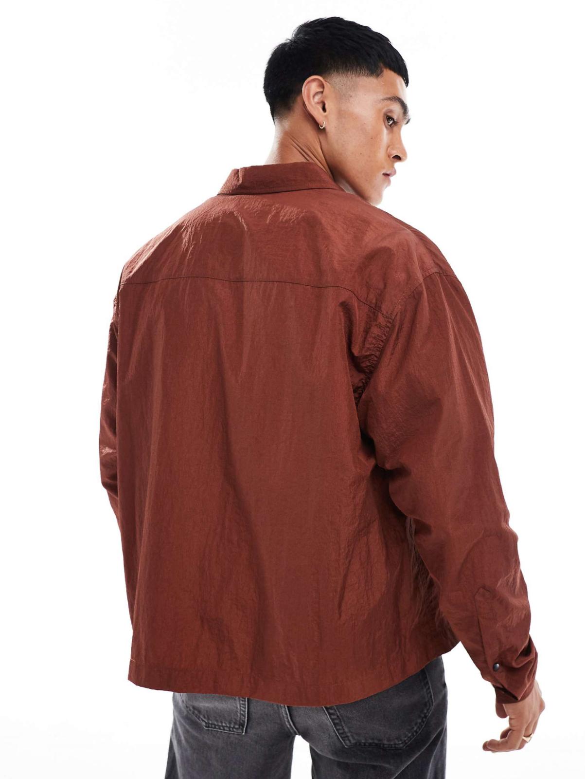ASOS DESIGN boxy nylon shirt in brown