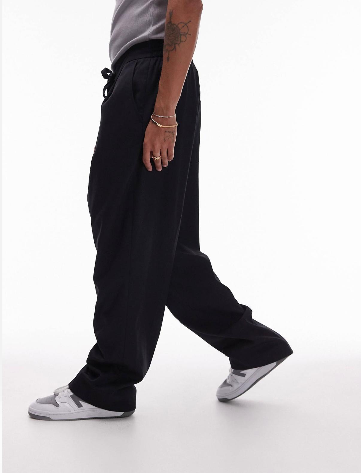 Topman wide leg with elasticated tie waist jogger in navy