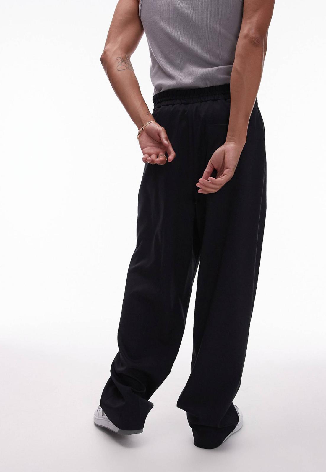 Topman wide leg with elasticated tie waist jogger in navy
