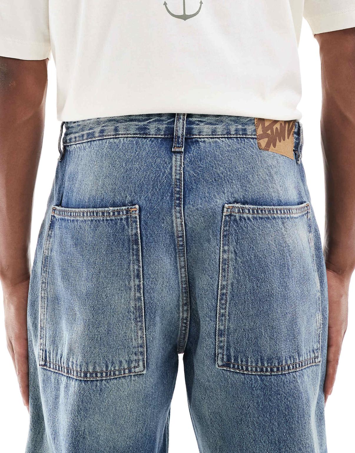 Pull&Bear wide leg washed co-ord jeans in mid blue