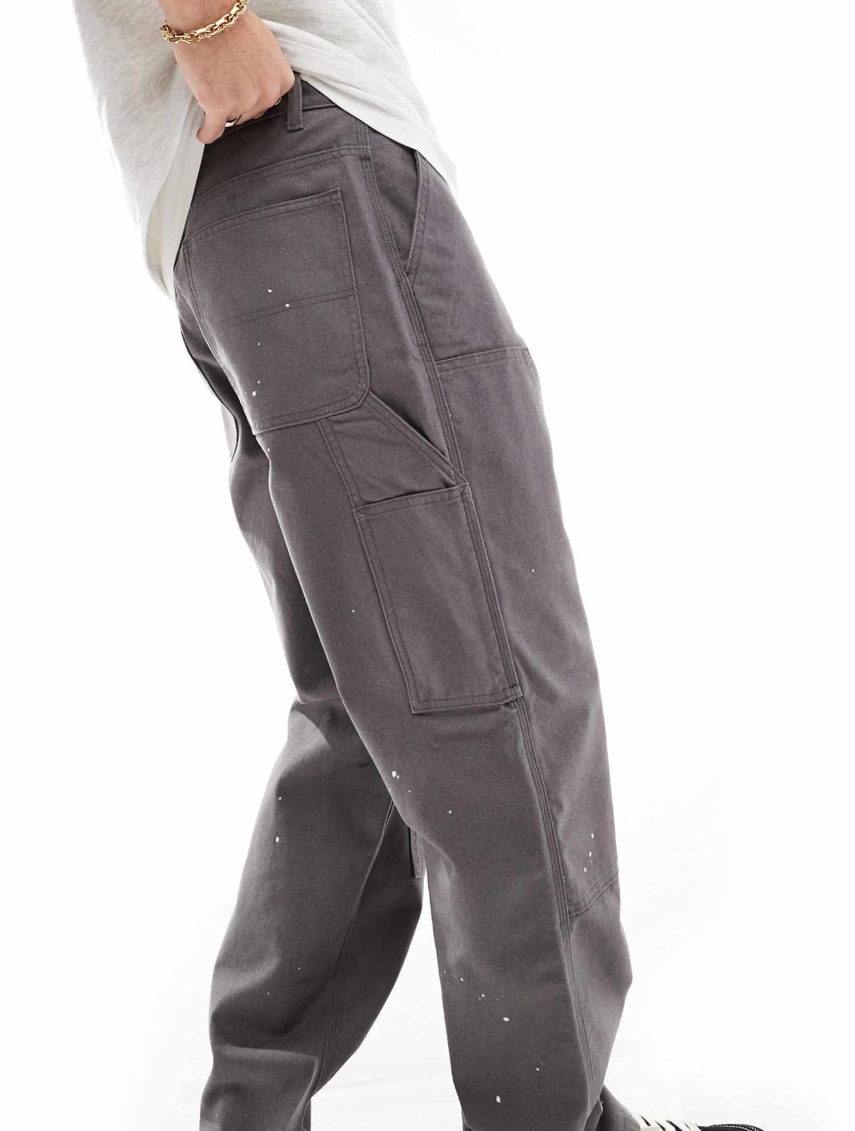 ASOS DESIGN carpenter trousers with paint splats in charcoal