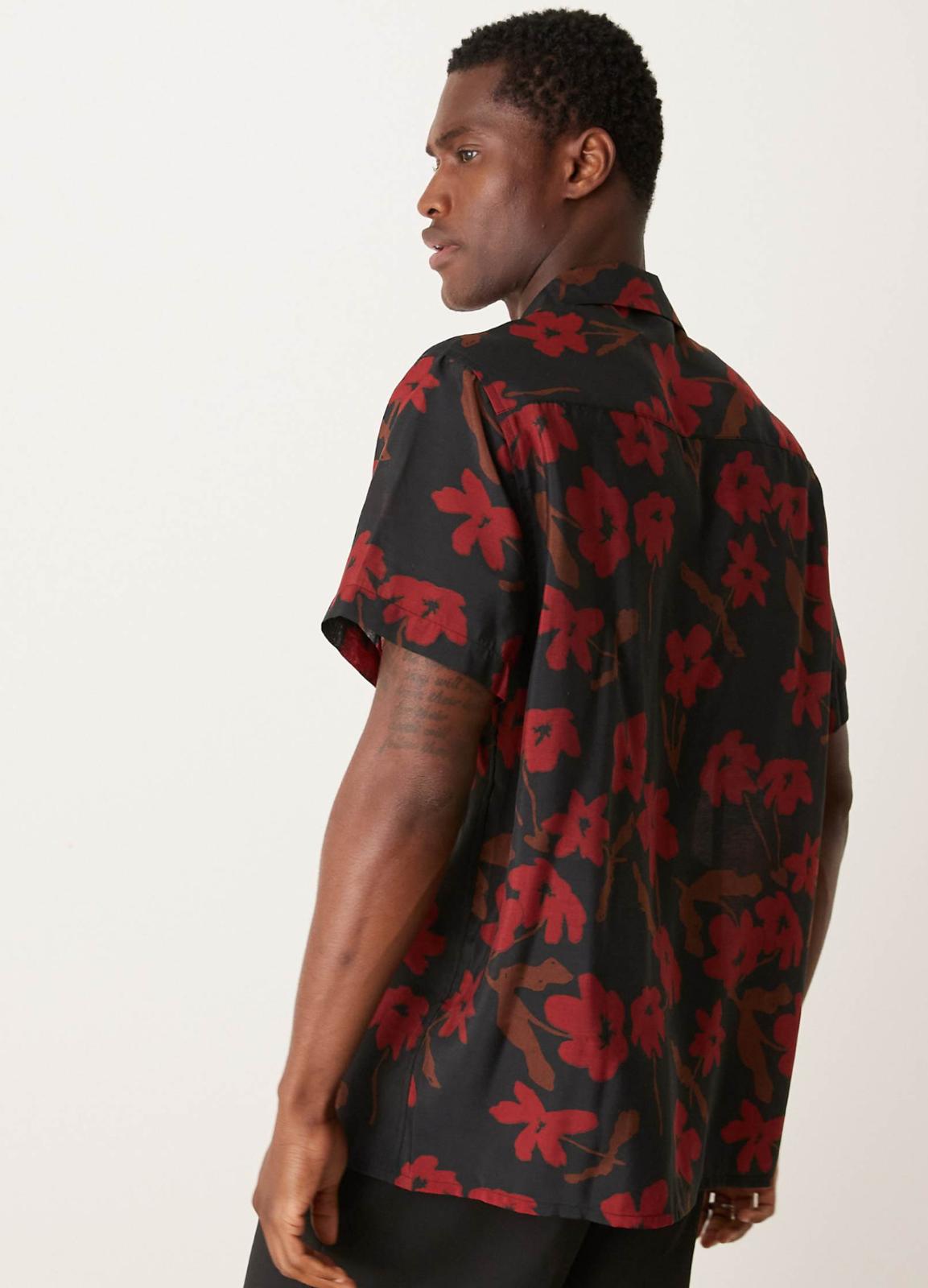 ASOS DESIGN relaxed revere shirt with floral print in black and red