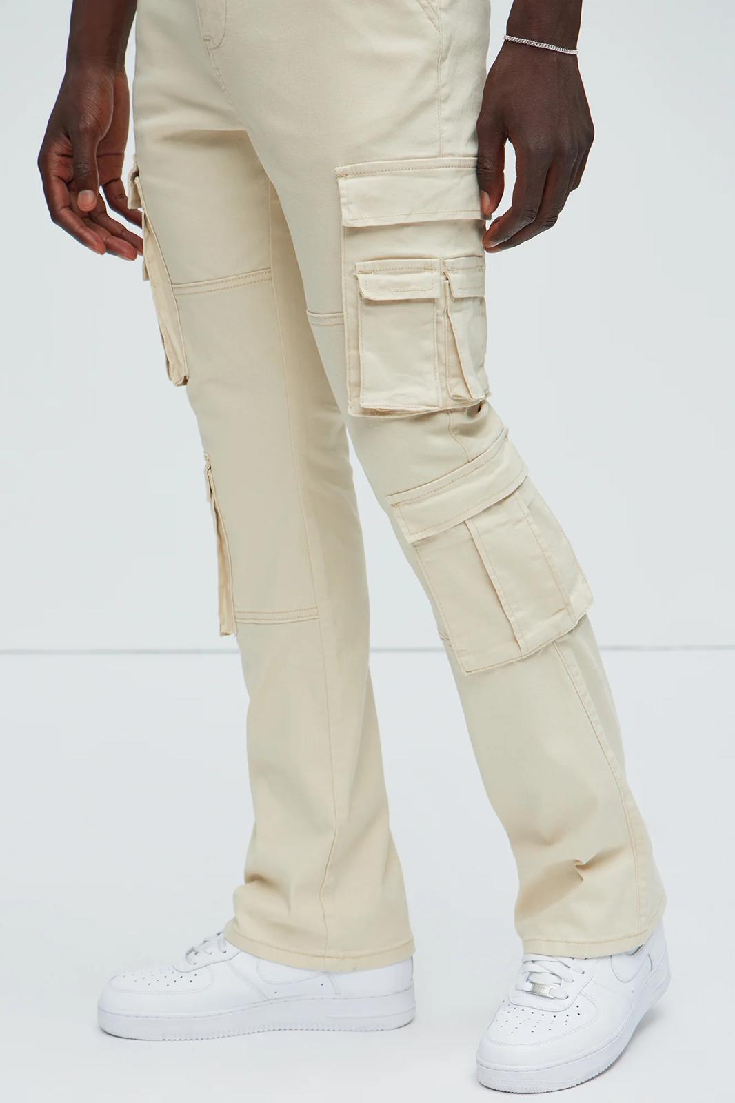 Fashion nova Landon Stacked Skinny Flare Cargo Pants - Cream