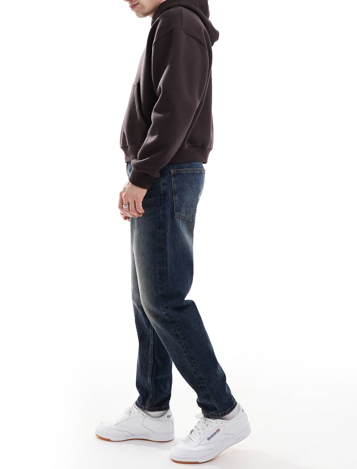 ASOS DESIGN tapered jeans with vintage tint in dark wash blue