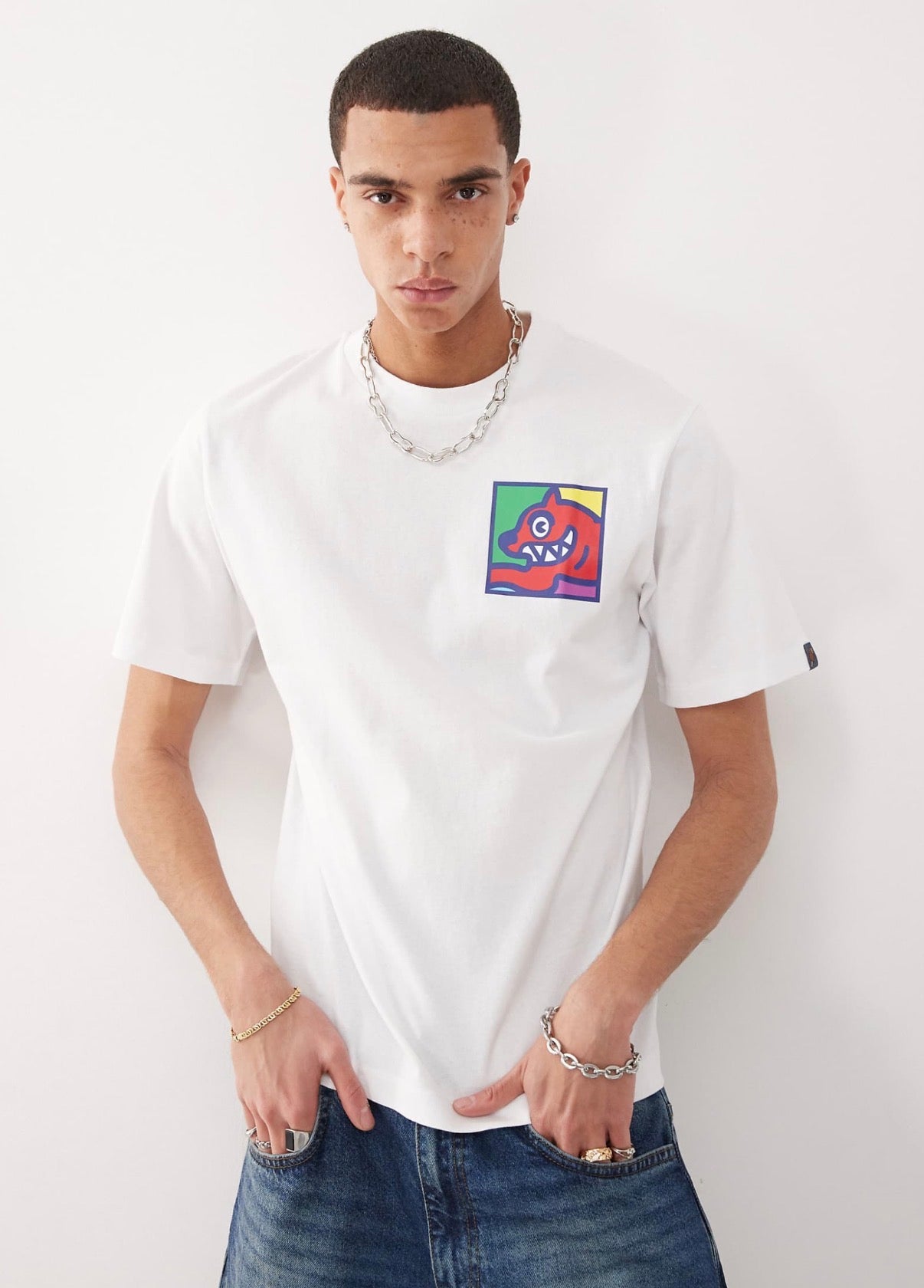 ICE CREAM POP ART RUNNING DOG T-SHIRT - WHITE