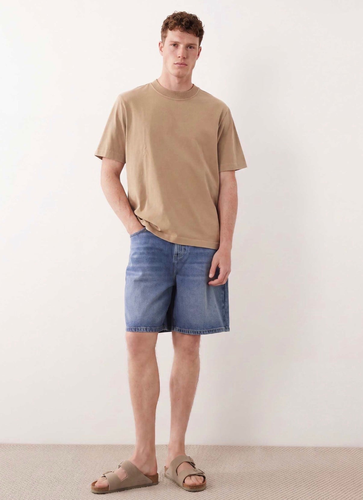 ASOS DESIGN mid length denim jorts in mid washed blue