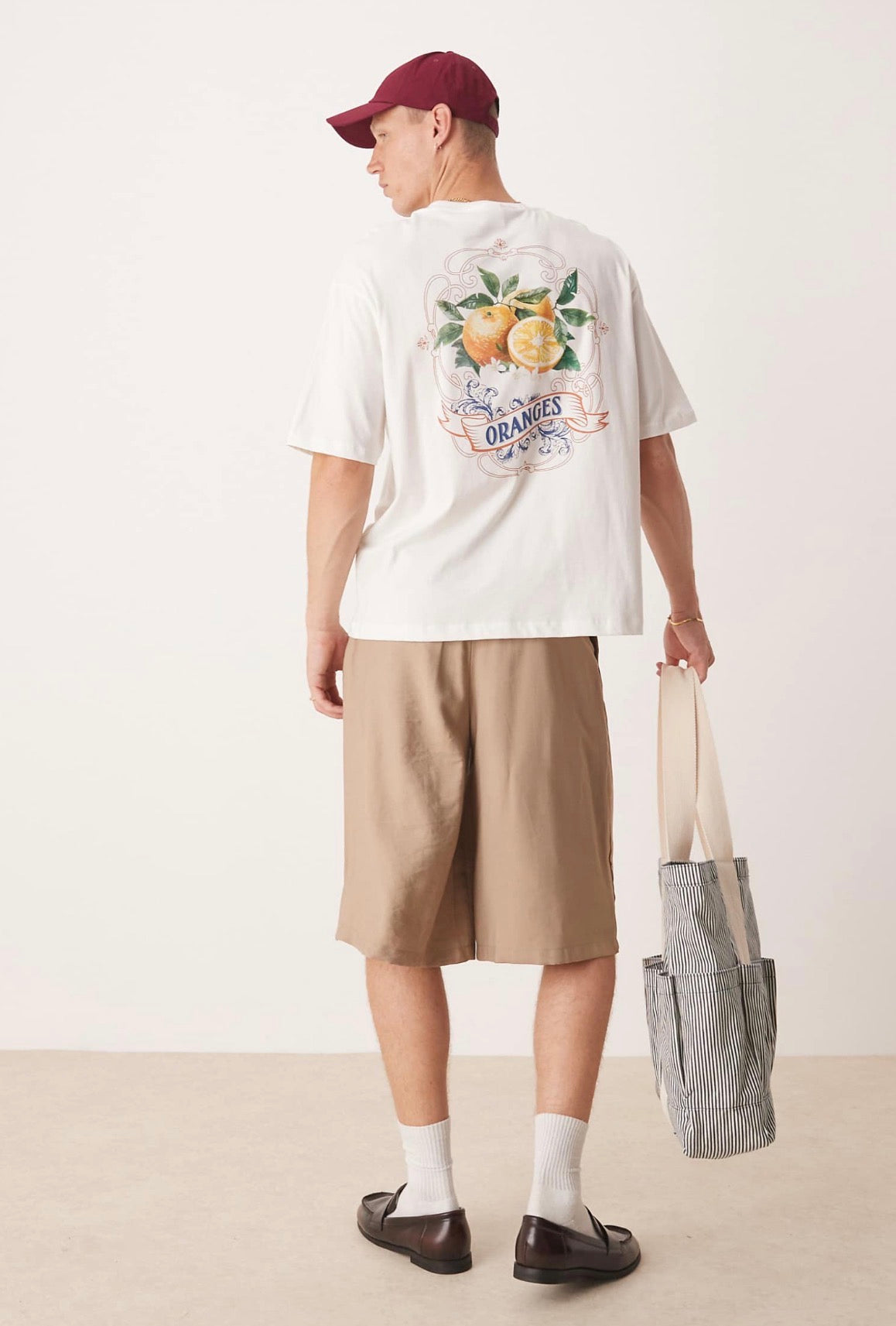 Selected oversized t-shirt with oranges back print in off white