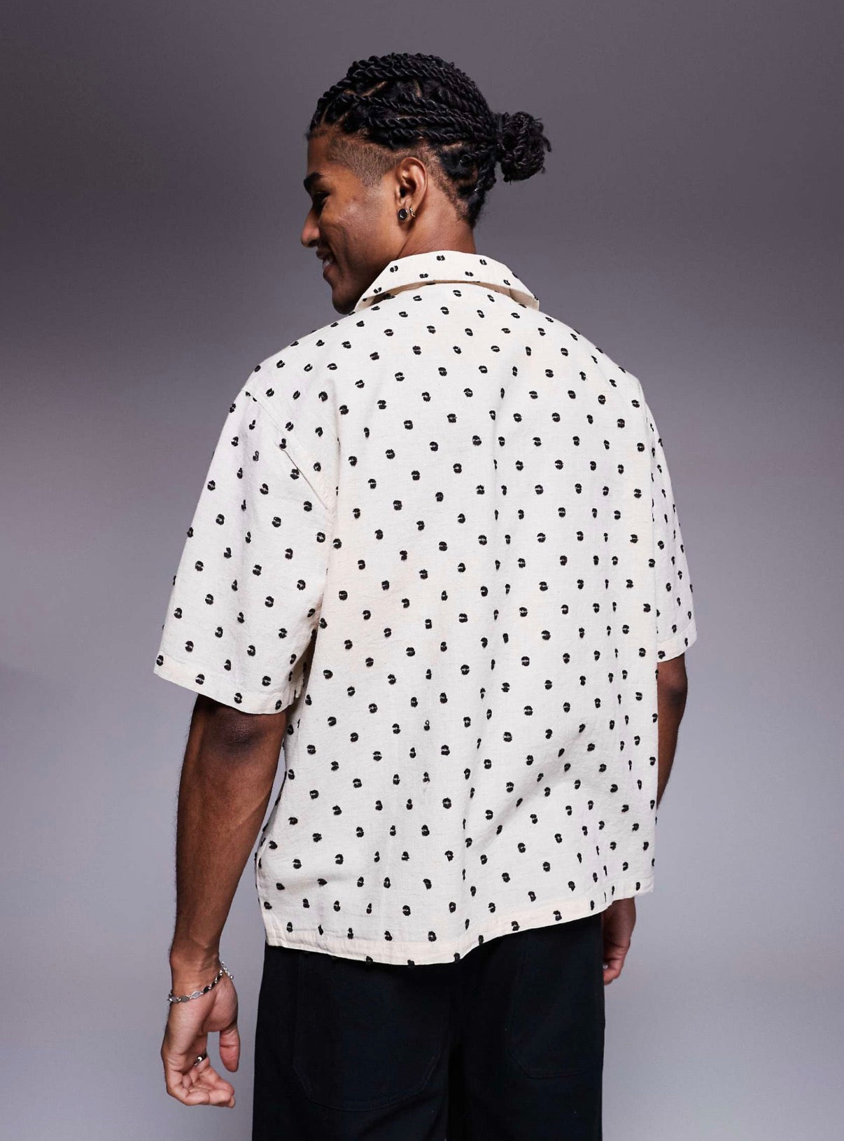 Bershka all over embroidered natural shirt in ecru