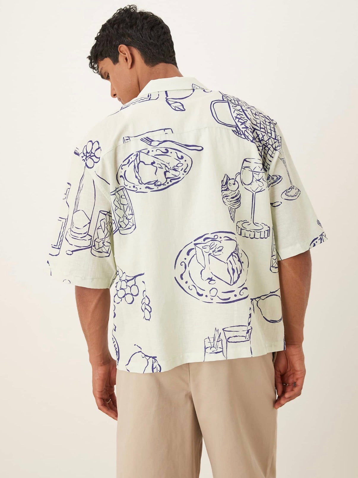 ASOS DESIGN boxy oversized revere shirt with picnic print in cream