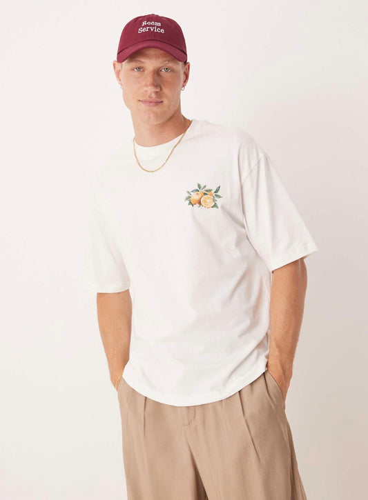 Selected oversized t-shirt with oranges back print in off white