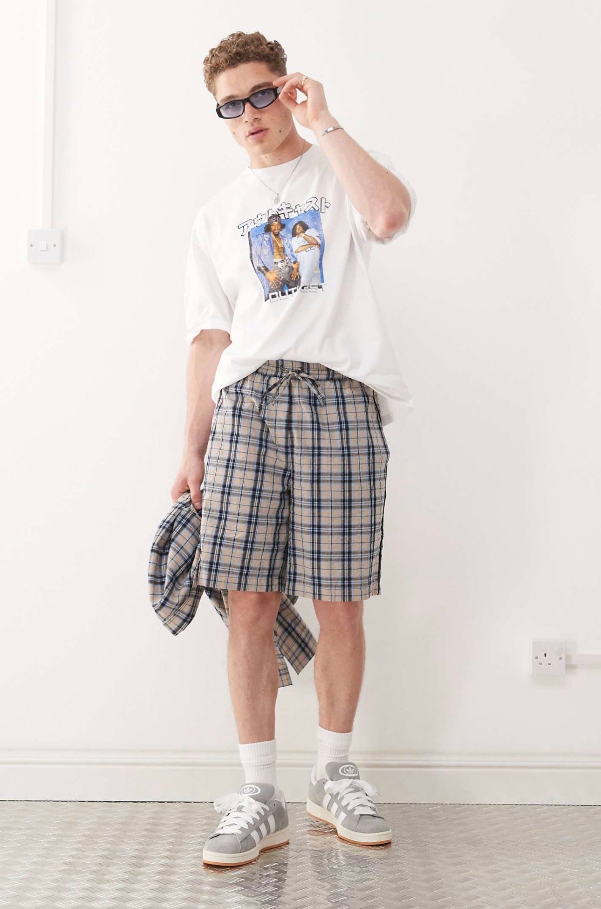 COLLUSION longline check jort in blue