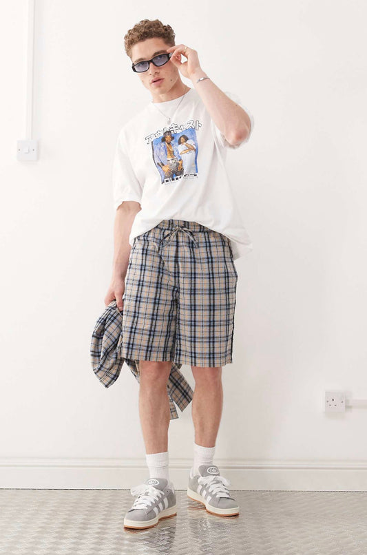 COLLUSION longline check jort in blue