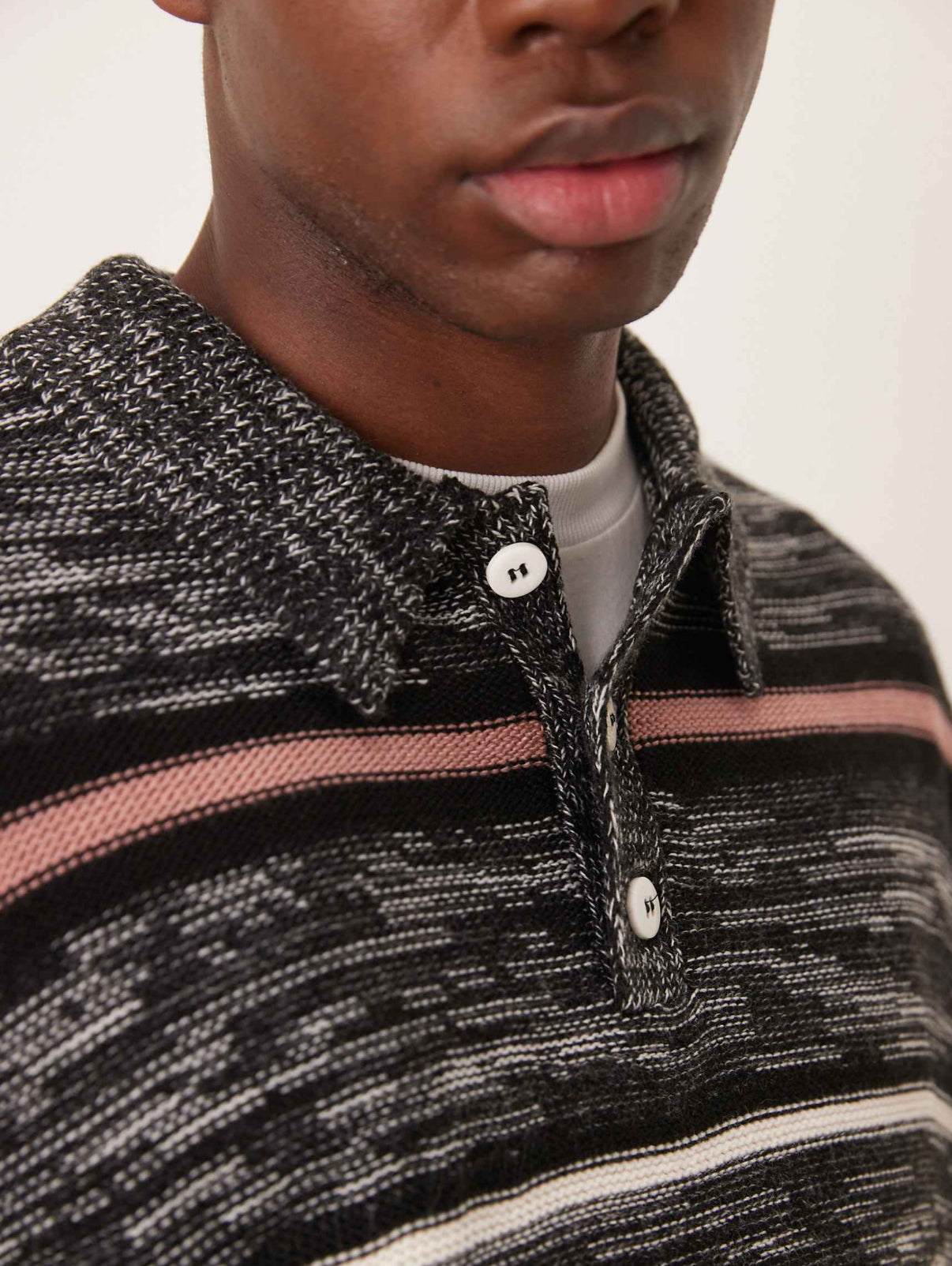 ASOS DESIGN oversized knitted stripe polo in grey marl