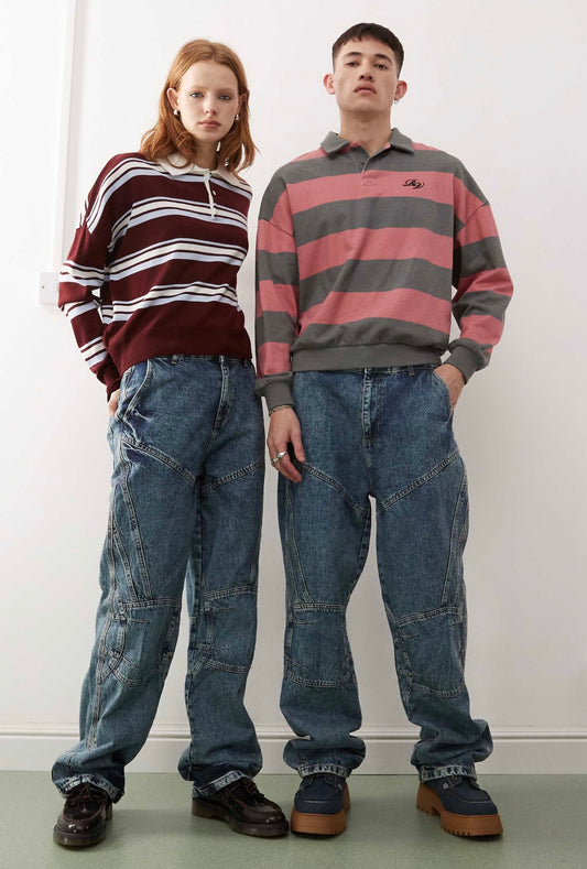 Reclaimed Vintage unisex loose fit motocross jean in mid blue wash