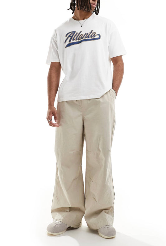 ASOS DESIGN parachute trousers in stone poplin