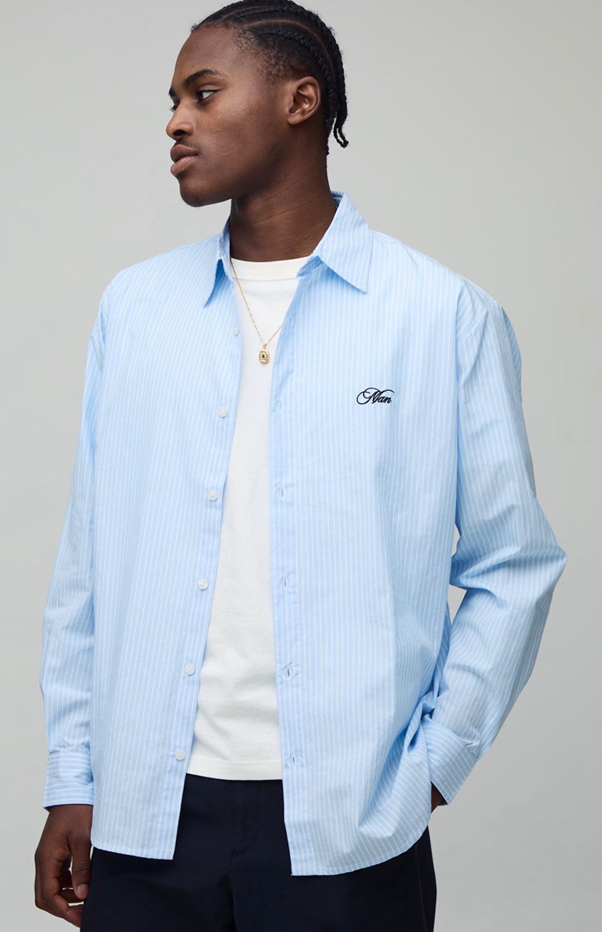 BoohooMAN Oversized Stripe Man Embroidered Long Sleeve Sleeve Shirt