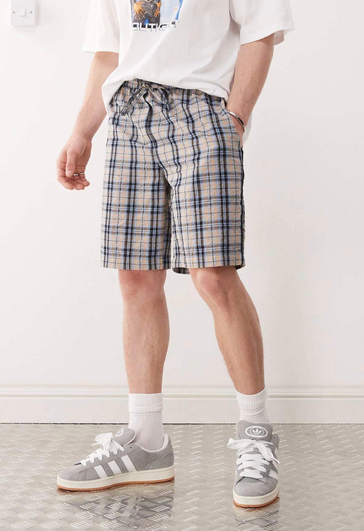 COLLUSION longline check jort in blue