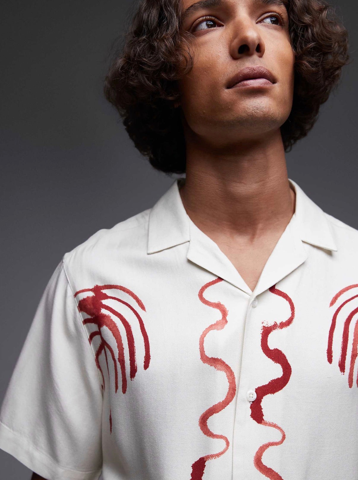 Topman relaxed fit short sleeve border print shirt in ecru