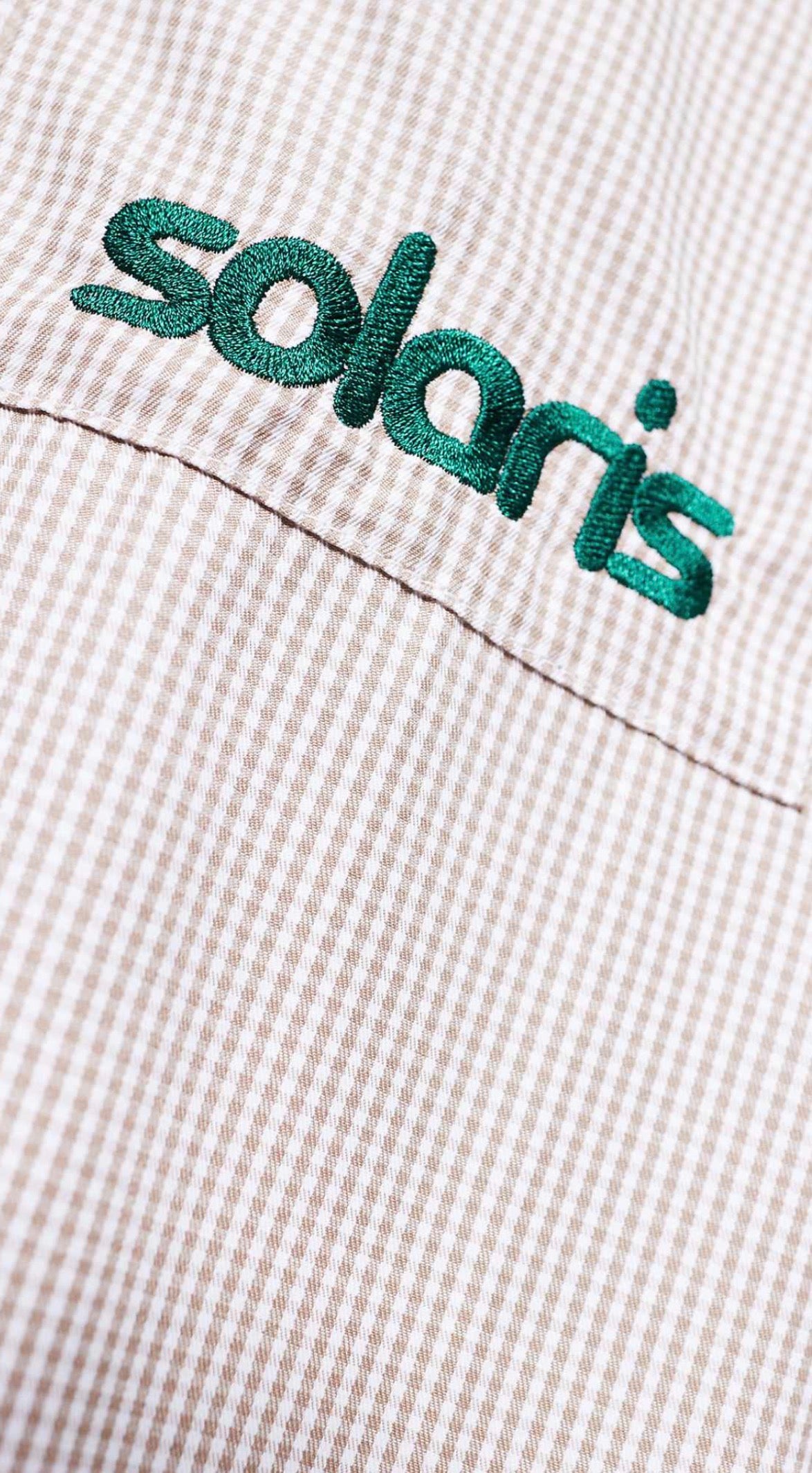 ASOS DESIGN boxy oversized check shirt with chest embroidery in beige