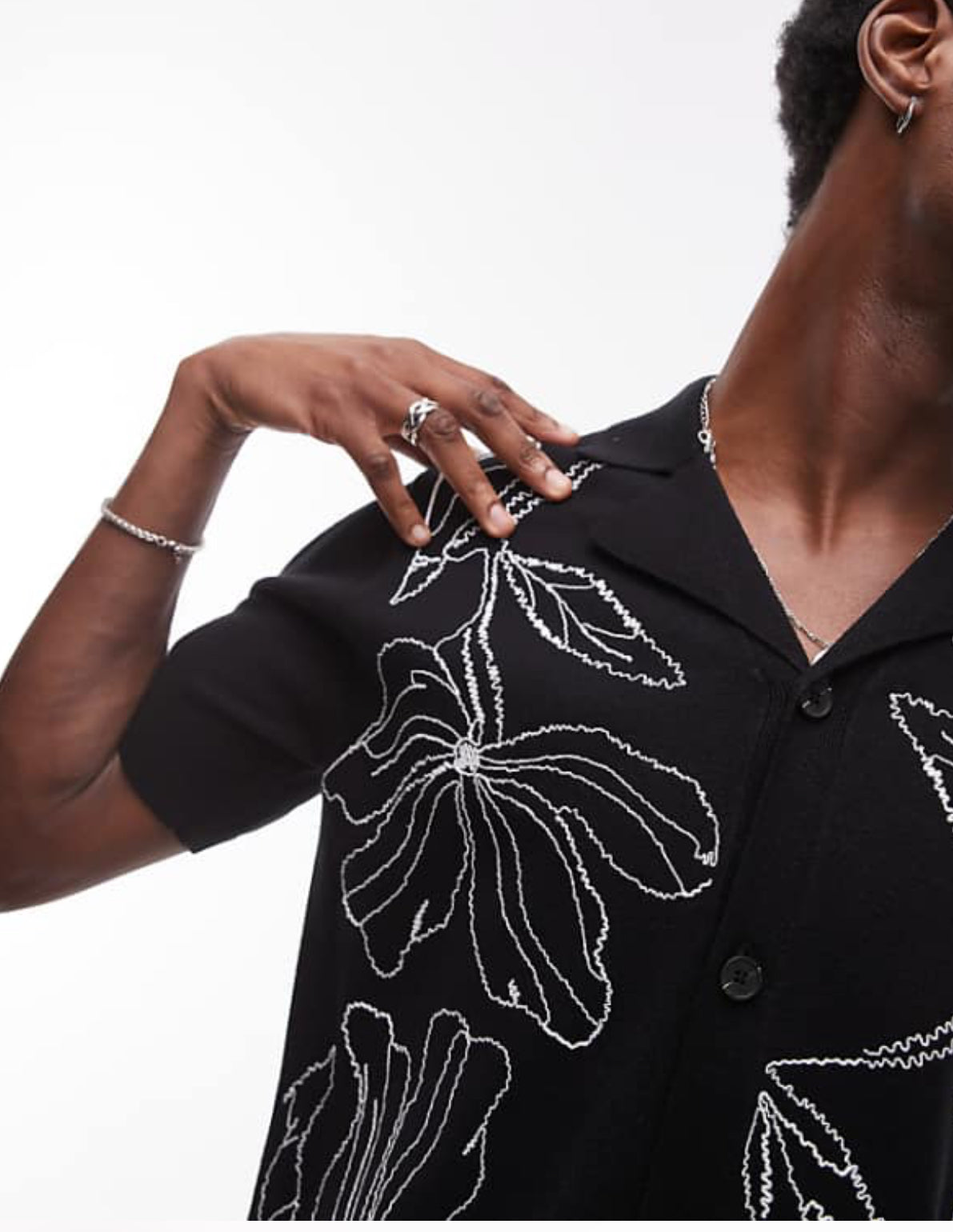 Topman front placement embroidered knitted shirt in black