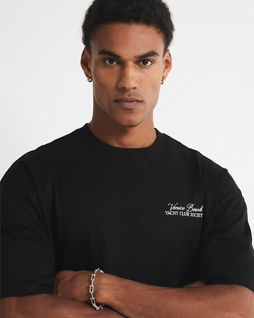 River Island Mens T-Shirt Black Yacht Club Society