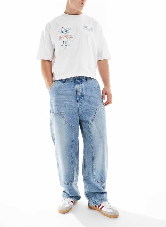 Pull&Bear baggy front pocket detail jeans in washed blue