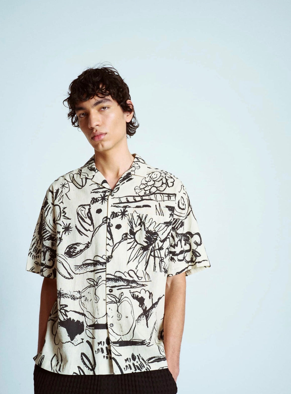 Topman cotton printed shirt in ecru