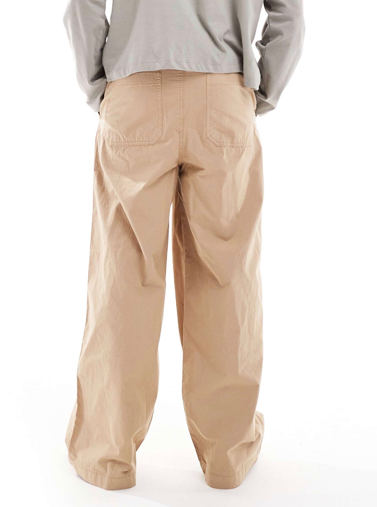 ASOS DESIGN super baggy pull on trousers in beige poplin