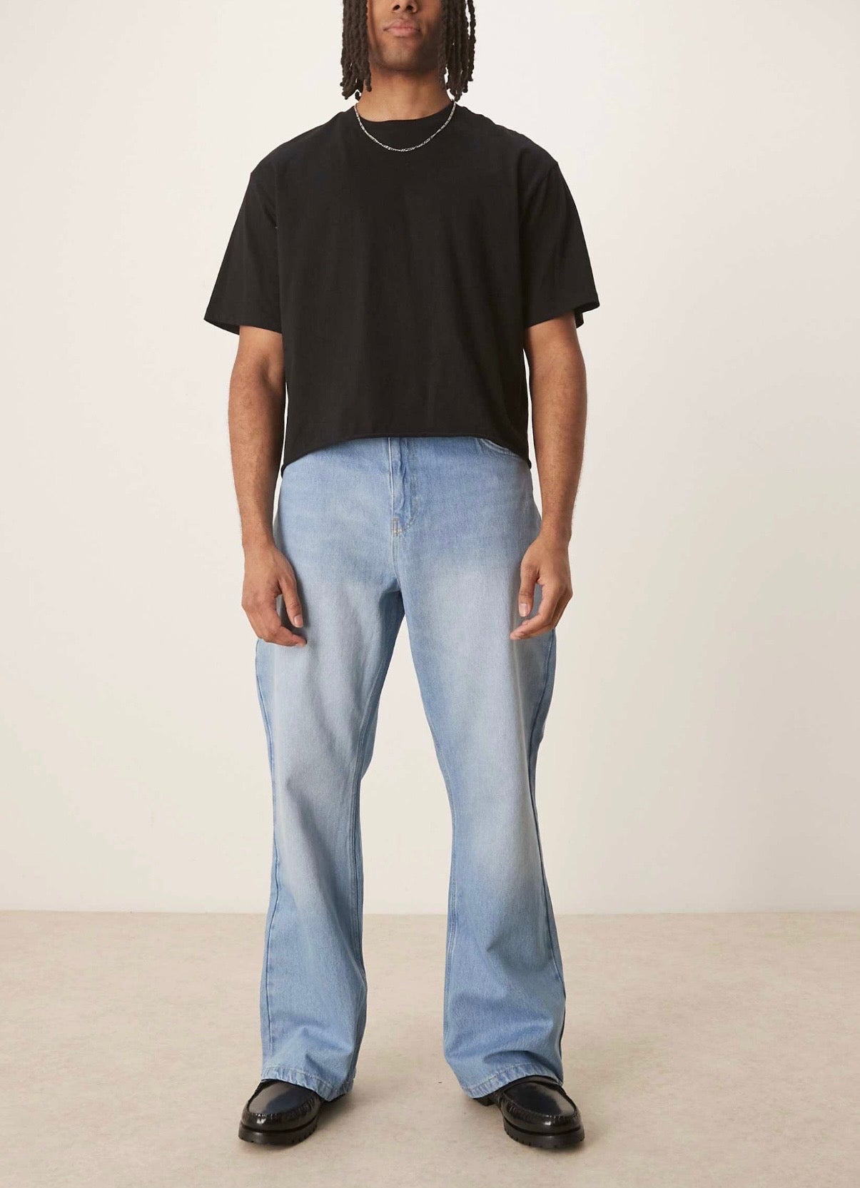 Reclaimed Vintage denim relaxed bootcut flare jean in light blue bleach wash