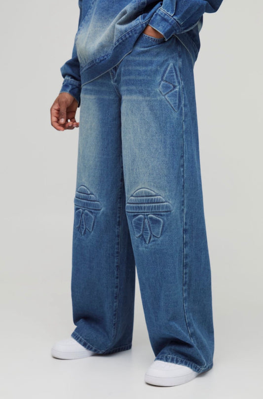 BoohooMAN Tall Debossed Biker Baggy Fit Jeans