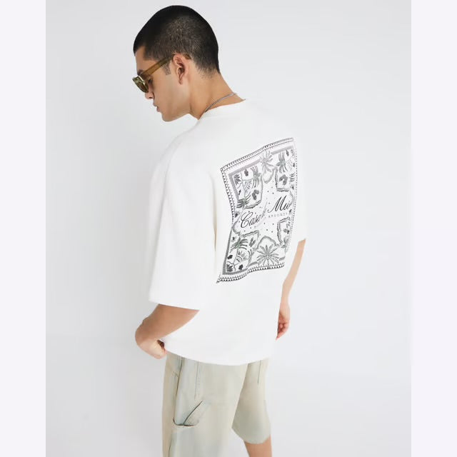 River Island Mens T-shirt White Textured Casa Patch