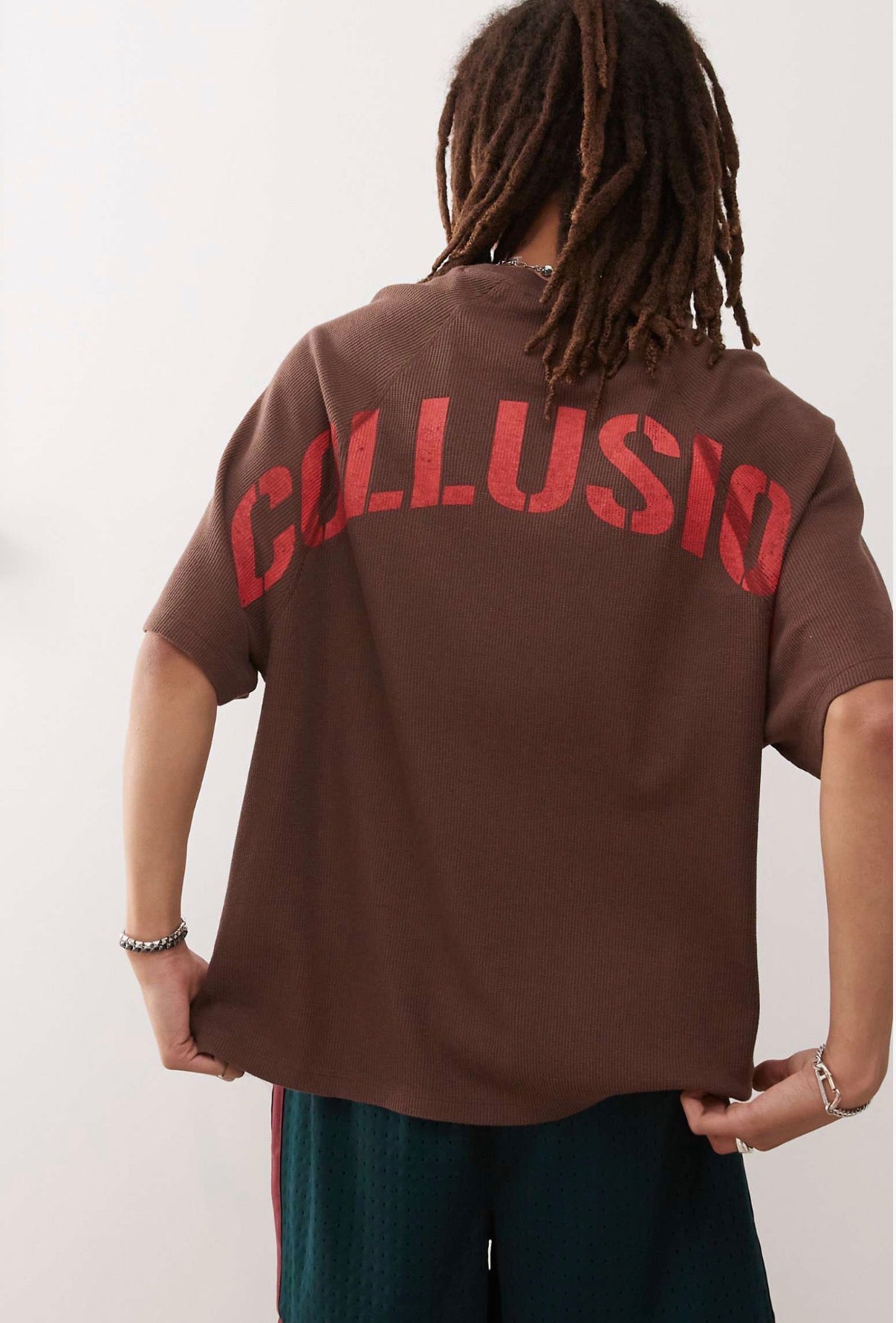COLLUSION oversized t-shirt with enlarged logo back print in brown