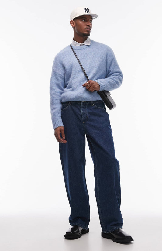 Topman baggy jeans in mid wash blue