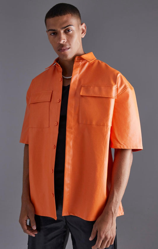BoohooMAN PU Oversized Shirt