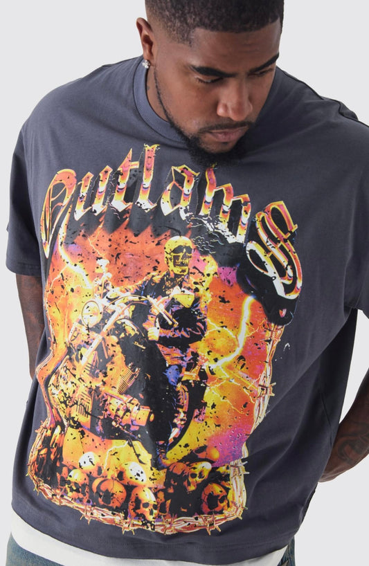 BoohooMAN Plus Oversized Boxy Outlaws Faux Layer T-Shirt