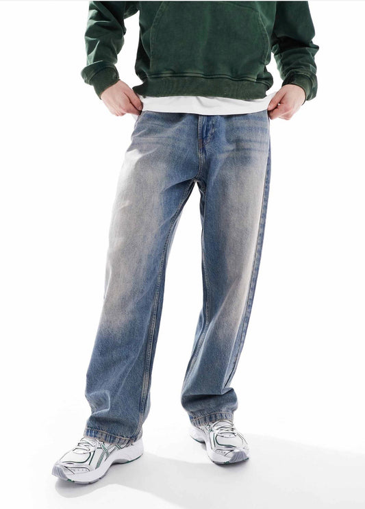 Bershka baggy fit jeans in washed blue