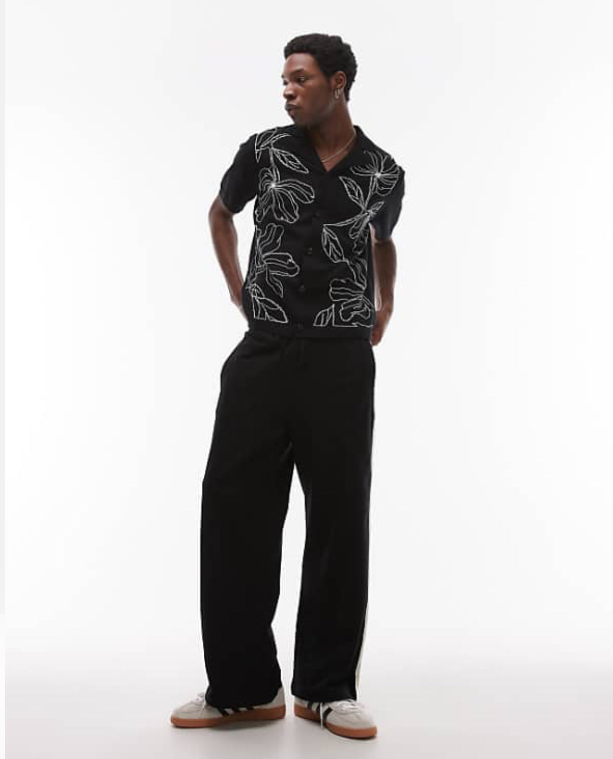 Topman front placement embroidered knitted shirt in black