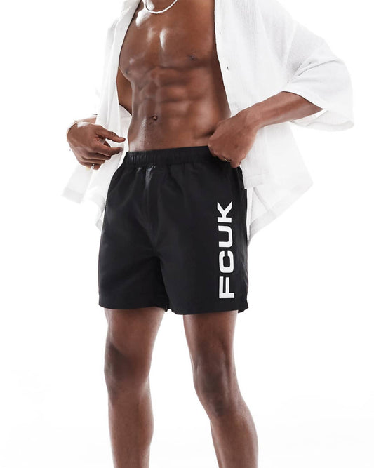 French Connection FCUK logo swim trunks in black and white