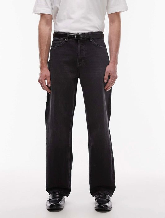 Topman rigid baggy jean in washed black