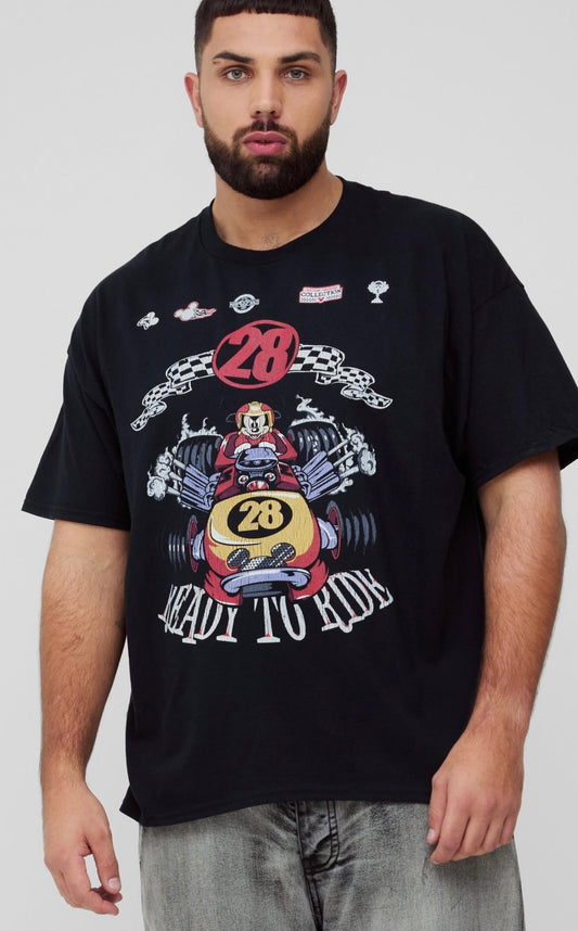BoohooMAN Plus Oversized Disney Mickey Mouse Varsity License Print T-Shirt
