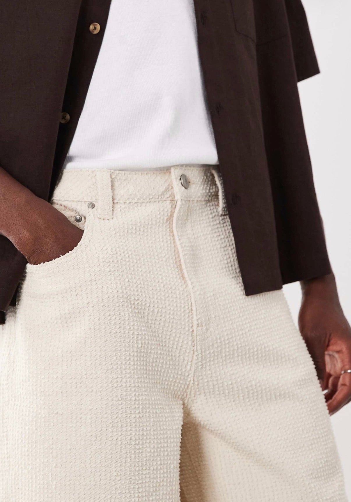 ASOS DESIGN textured bermunda denim jorts in ecru