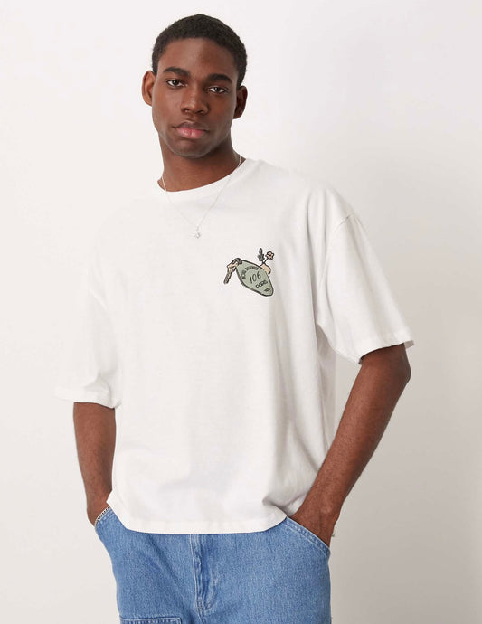 ASOS DESIGN boxy oversized t-shirt with back summer graphic in white