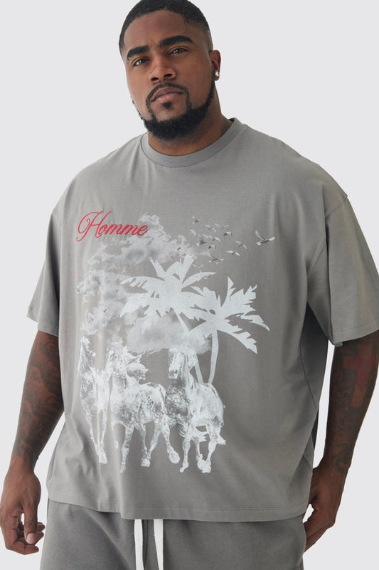 BoohooMAN Plus Oversized Boxy Western Horse T-Shirt