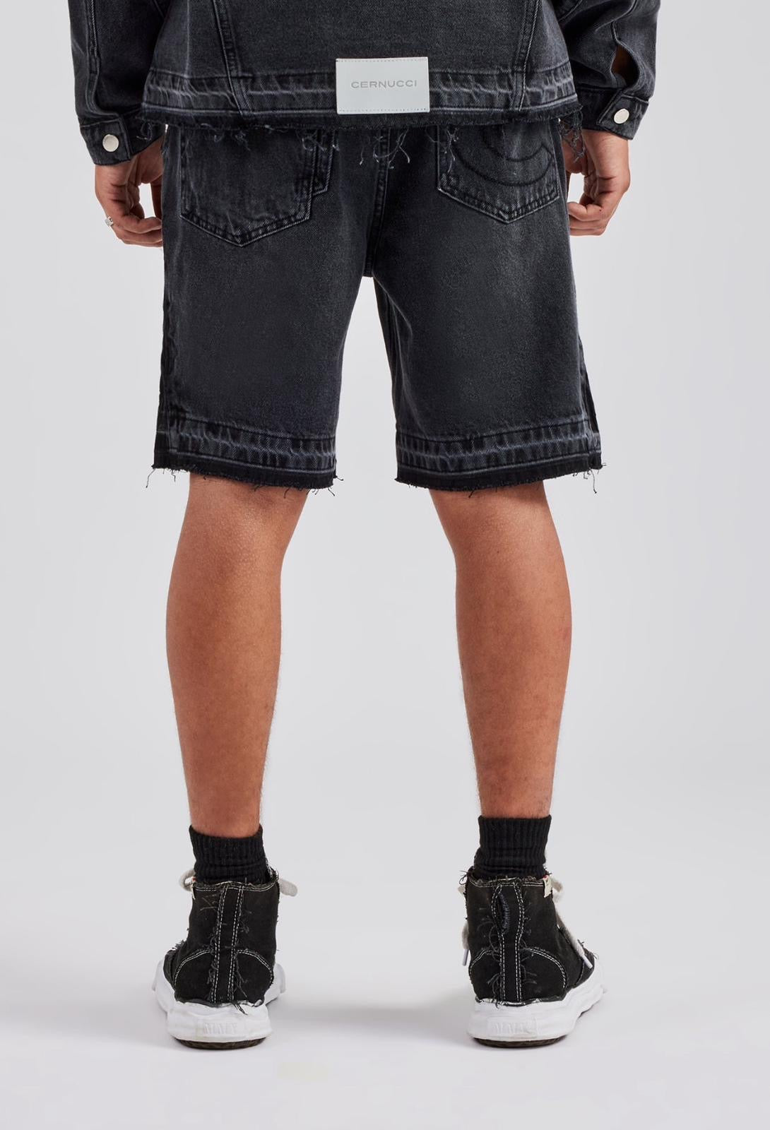 Cernucci Denim Panelled Short - Washed Grey