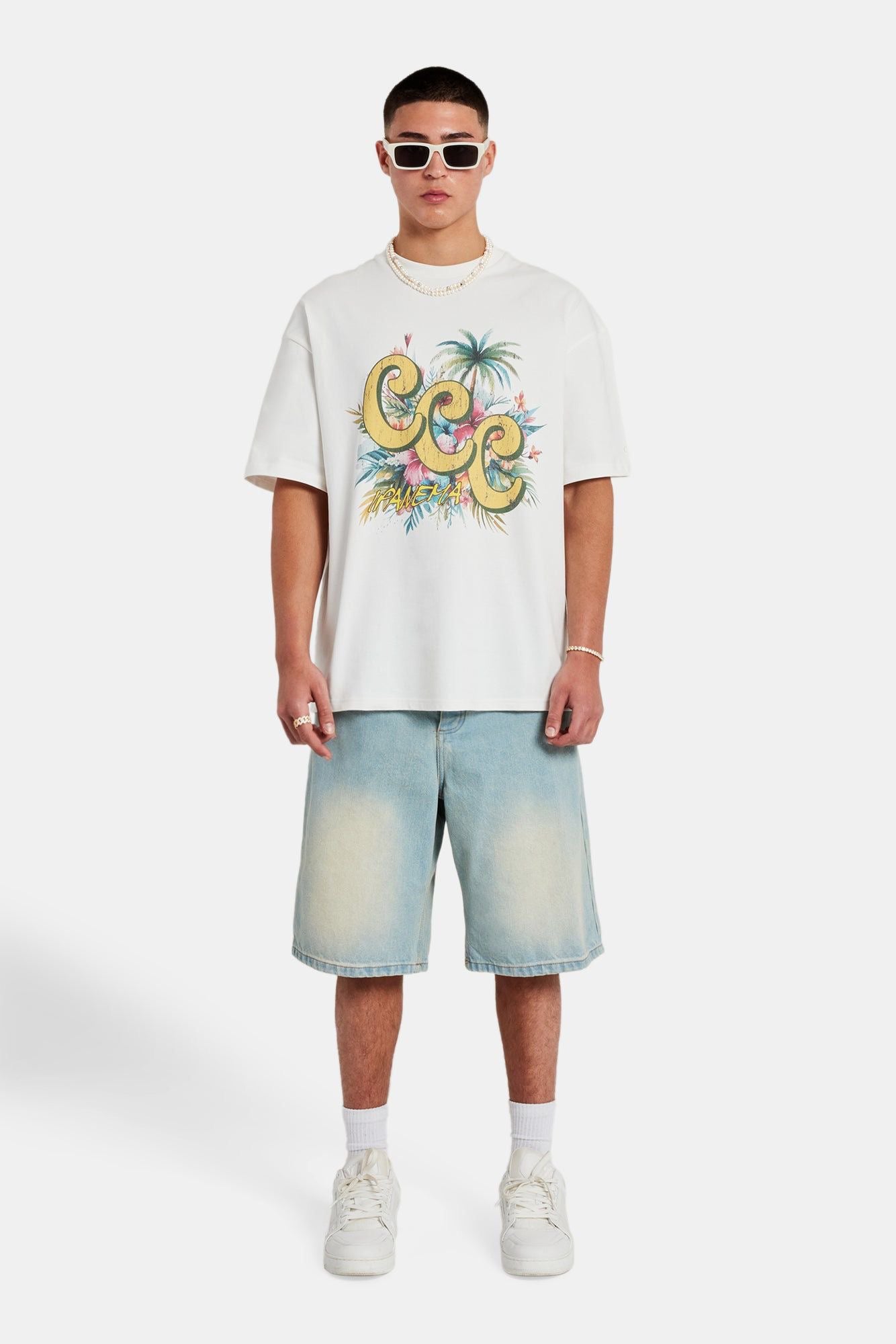 Cernucci C Repeat Palm Graphic Oversized T-Shirt - Off White