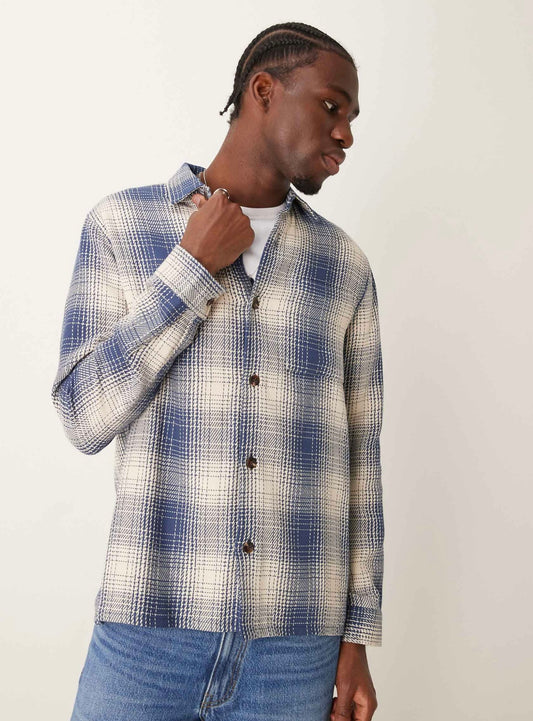 New Look heavy weave check overshirt in vintage blue
